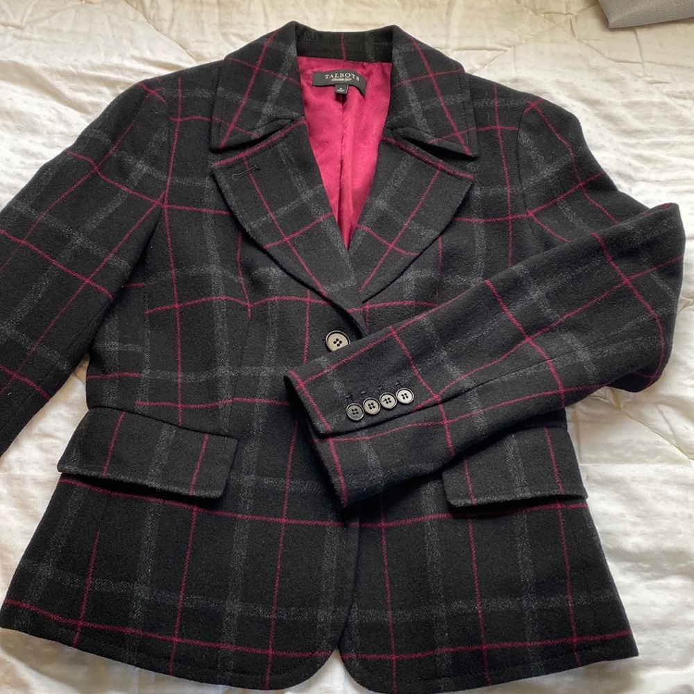 Talbots size 6 plaid wool lined suit jacket
